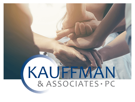 hands together for team work and logo of kauffman and associates