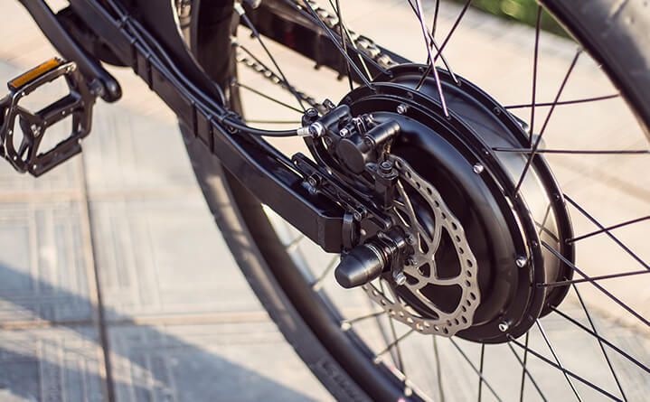 close-up of wheel of electric bike